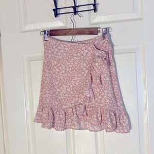Pink and White Wrap Short Skirt